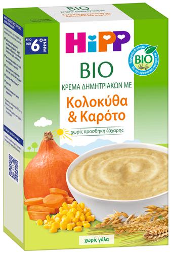 Hipp Bio Κρέμα Δημητριακών Χωρίς Γάλα Με Κολοκύθα και Καρότο 200gr